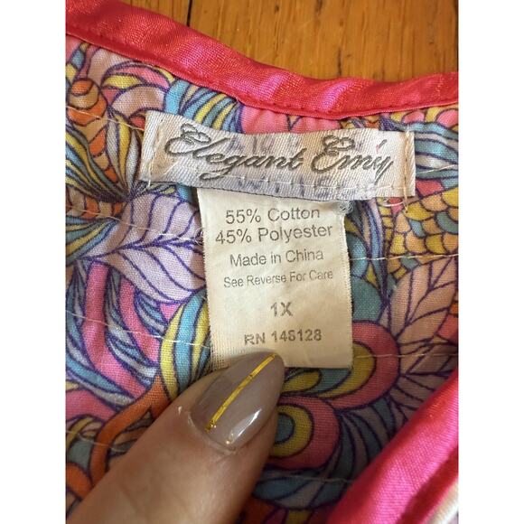 Elegant Emily Lounge Dress Womens 1X Multicolor Floral Paisley Satin Trim V Neck - Picture 5 of 8